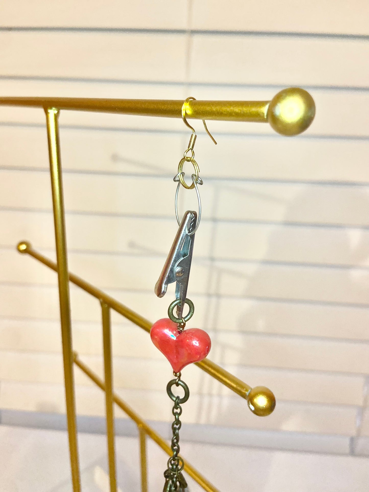 Single Heart Feather Earring