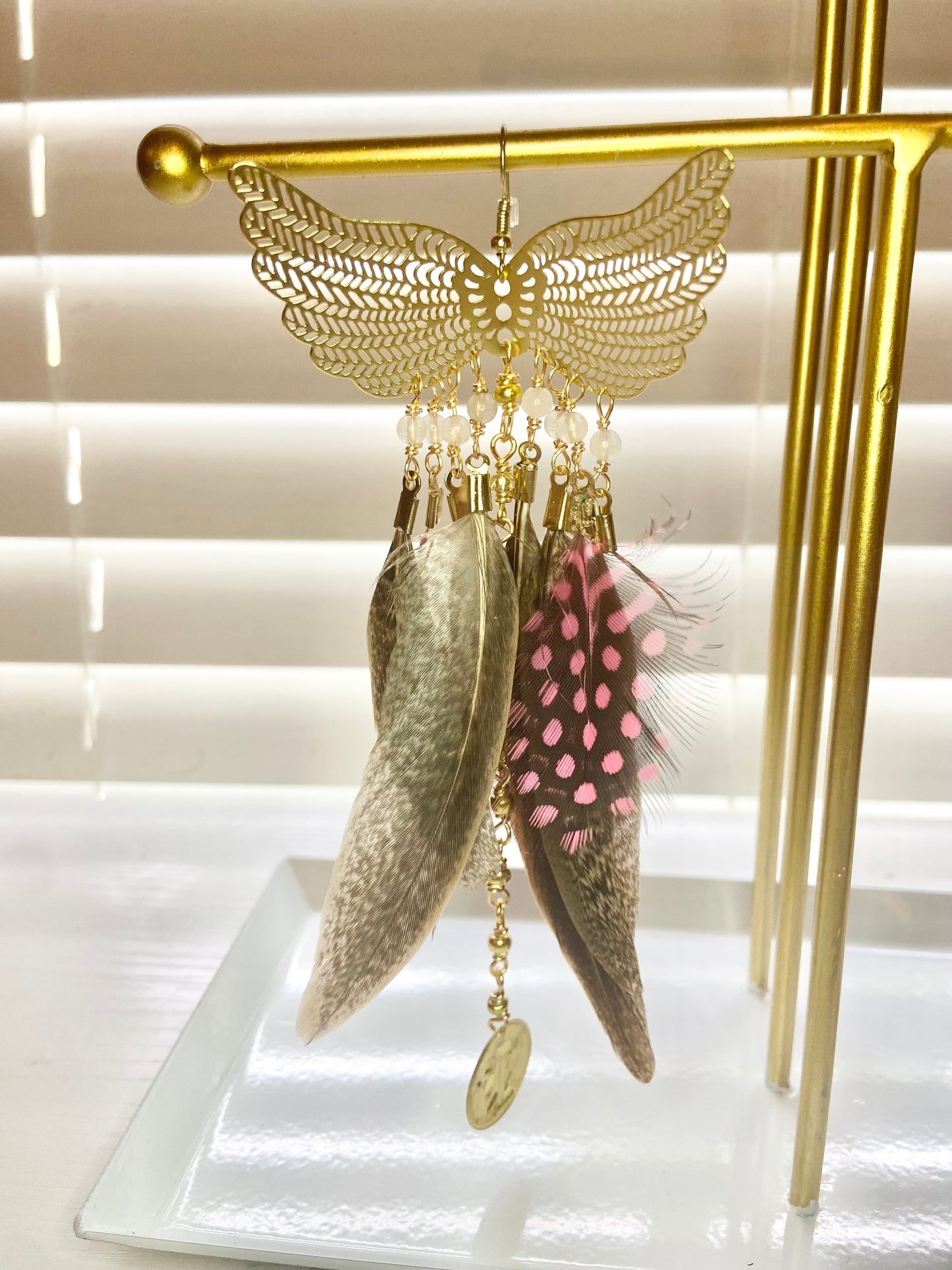 Brown and Pink Phoenix Rising Earrings