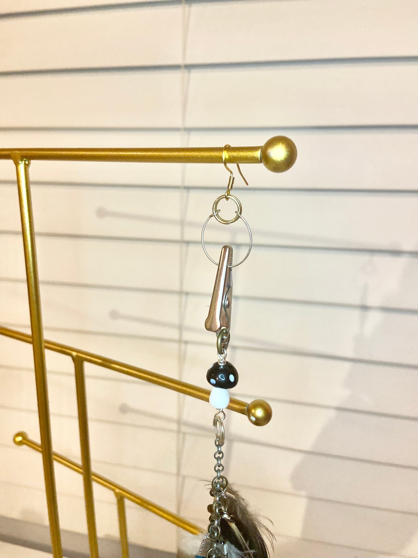 Single Long Blue Feather Earring