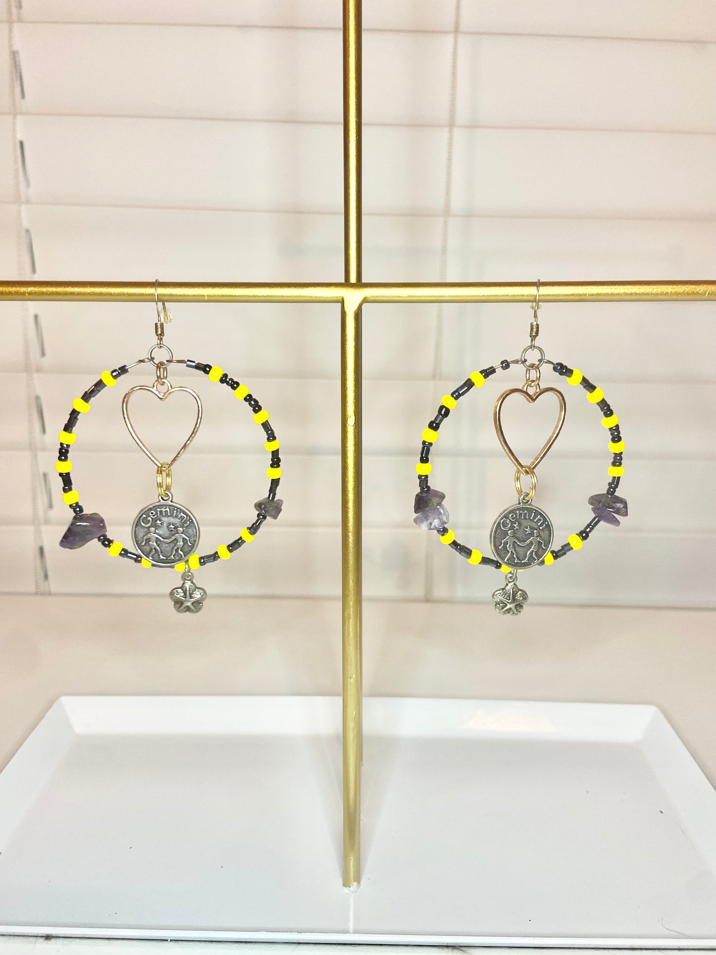 Yellow Amethyst Gemini Hoops