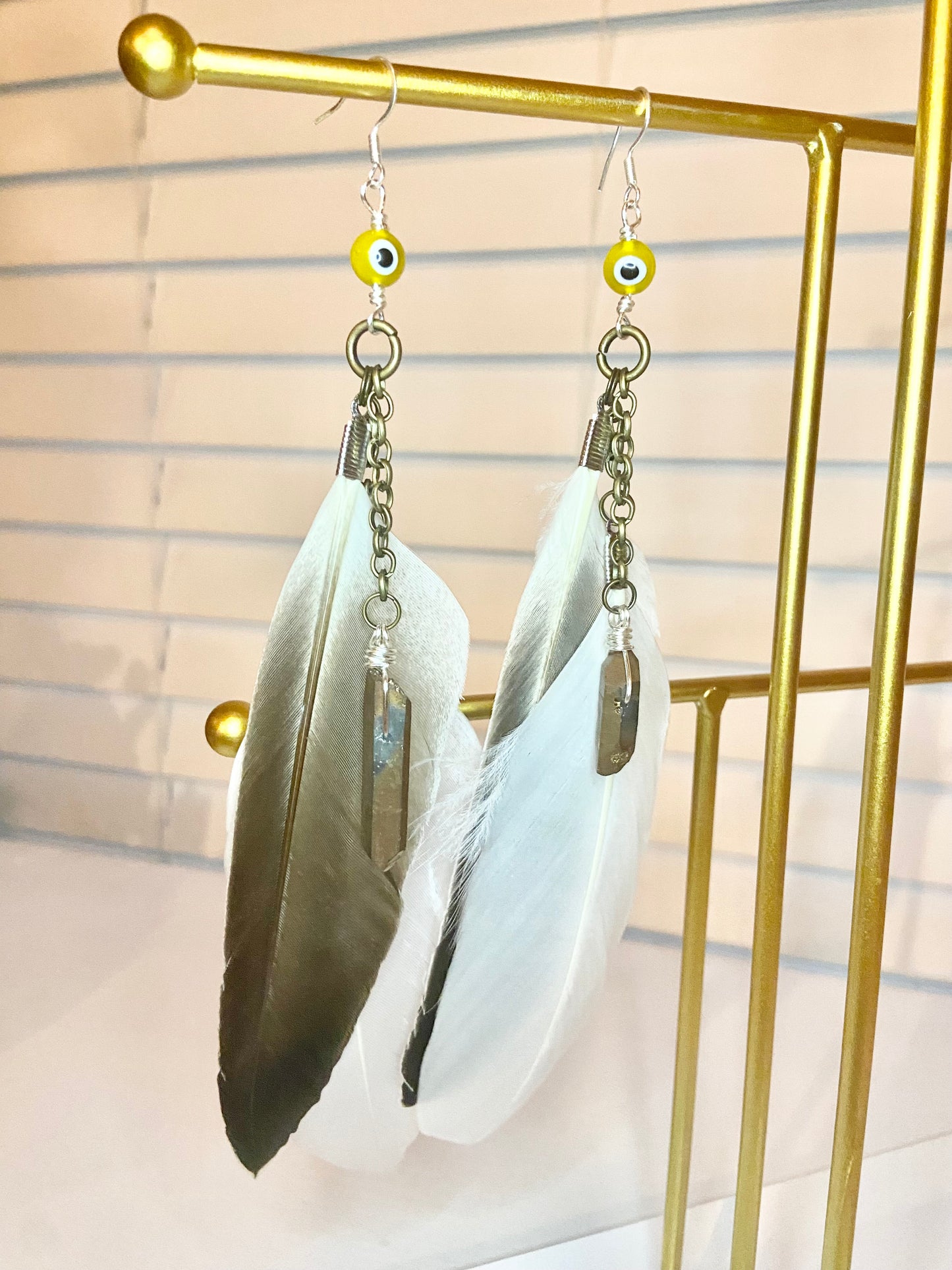 Gold Hematite Evil Eye Earrings