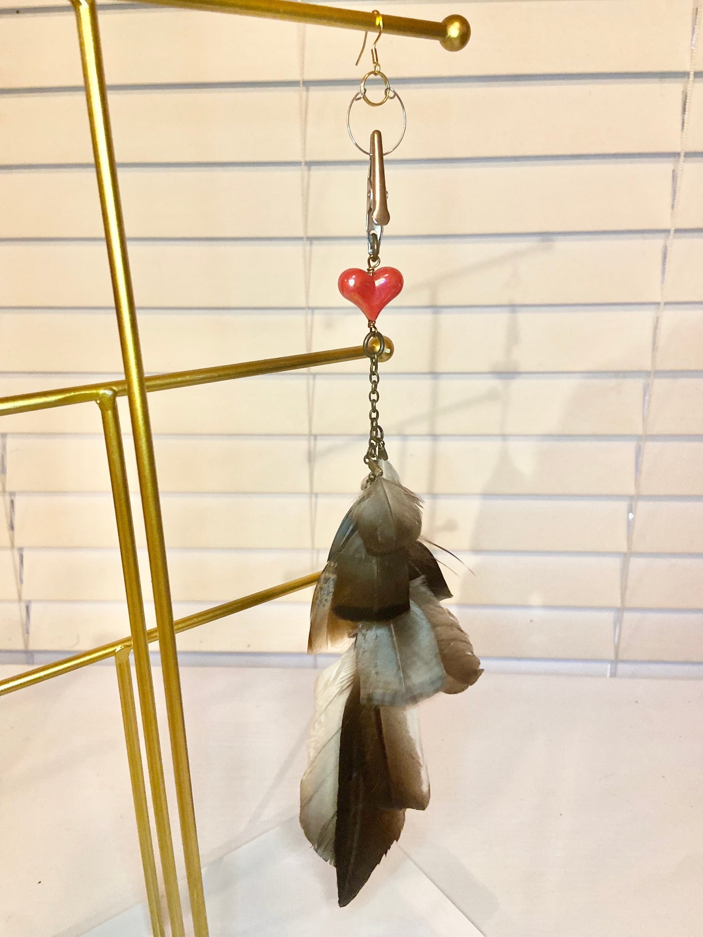 Single Heart Feather Earring