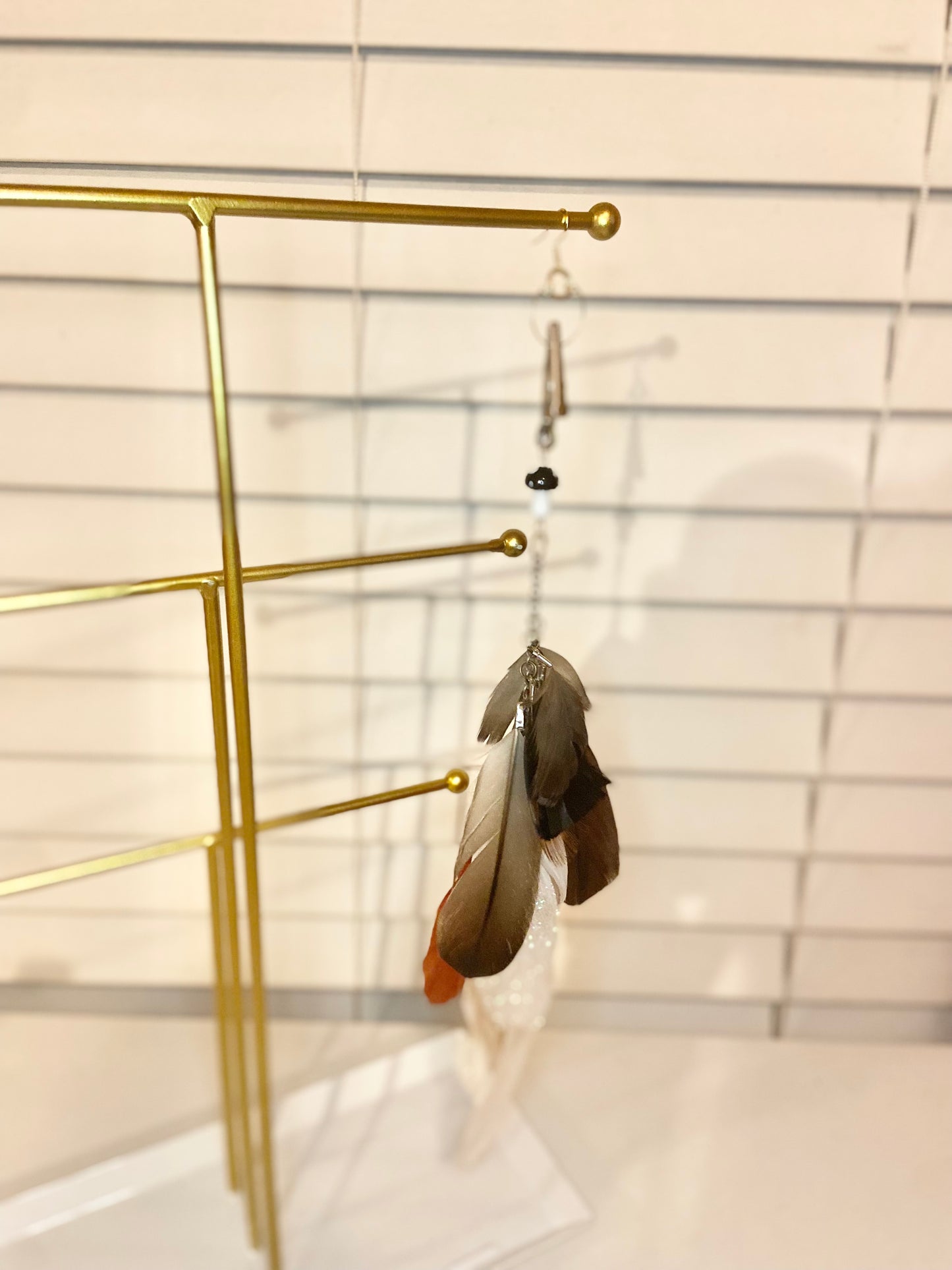 Single Long Natural Feather Earring