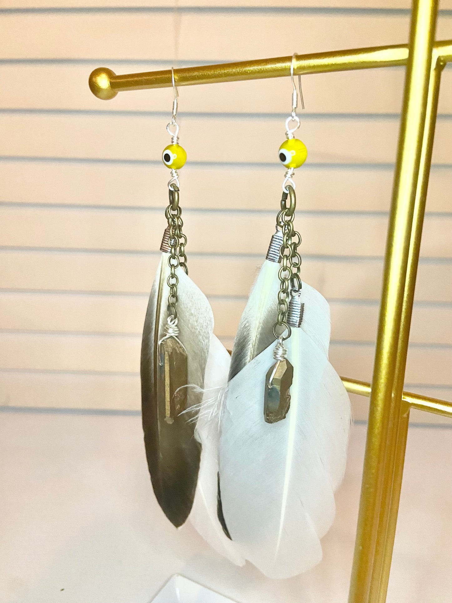 Gold Hematite Evil Eye Earrings