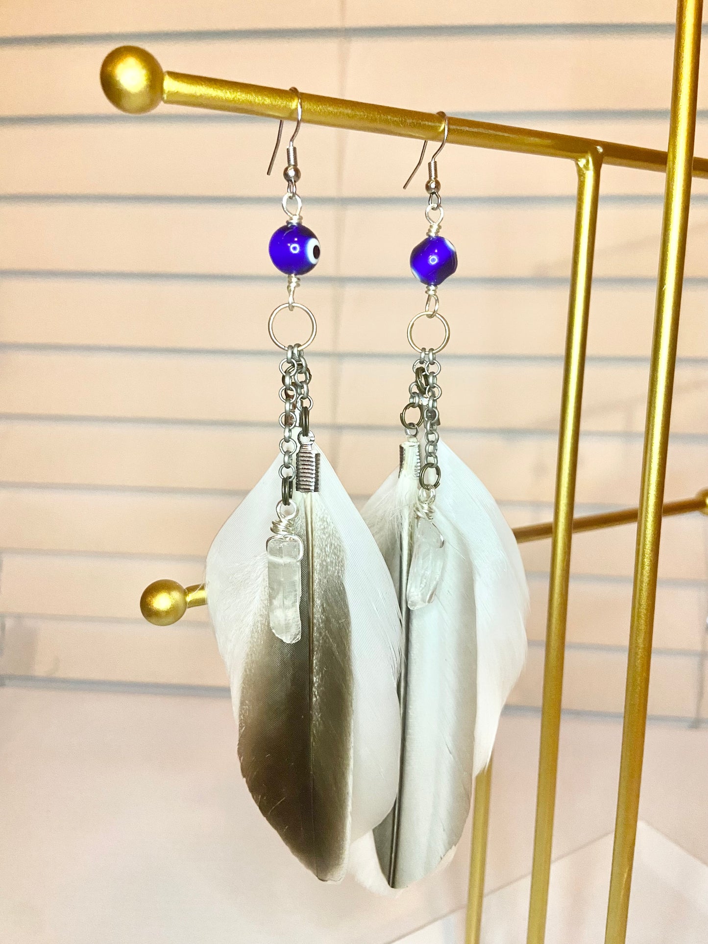Quartz Crystal Evil Eye Earring