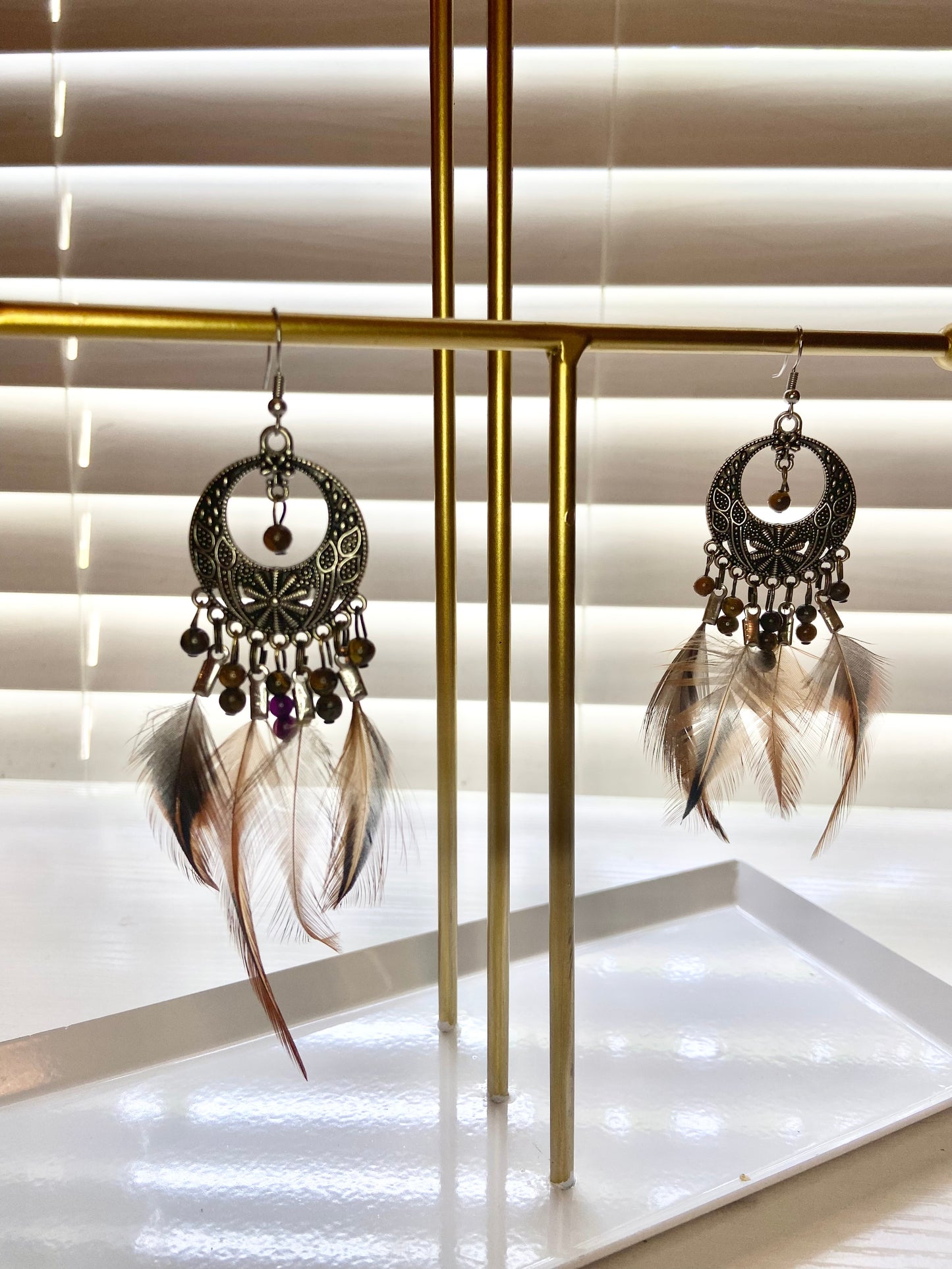 Pheasant Tiger Eye Boho Earring