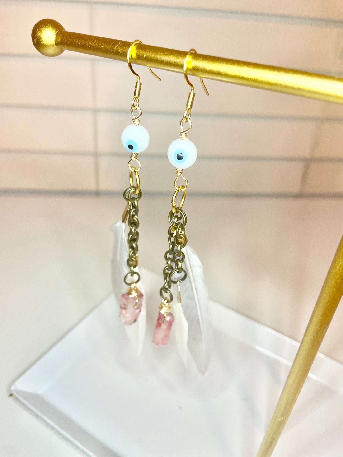Rose Quartz Evil Eye Earrings