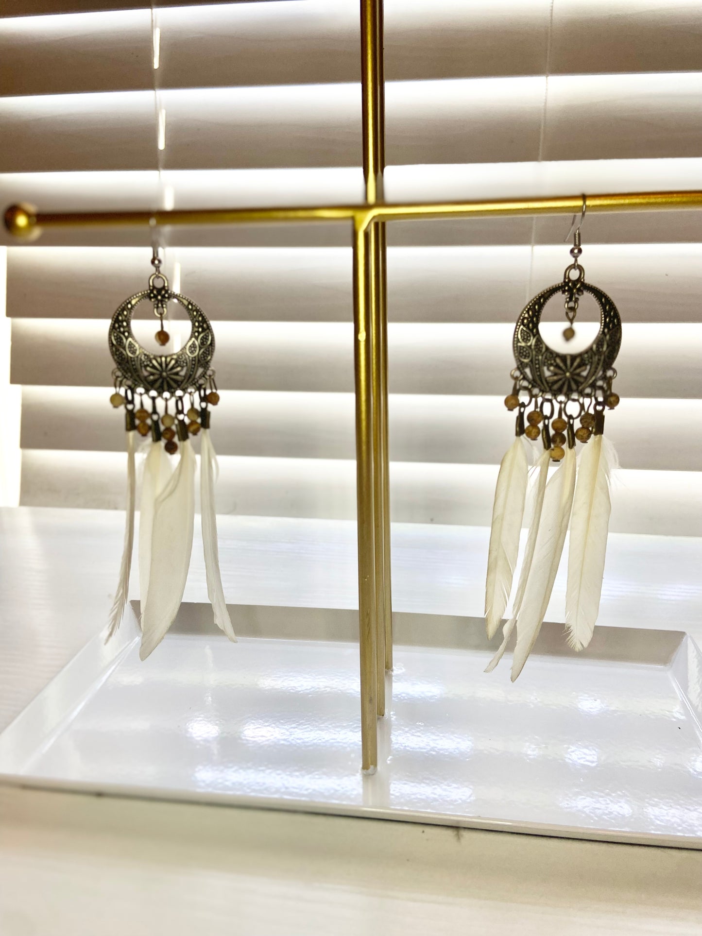 White Feather Boho Earring