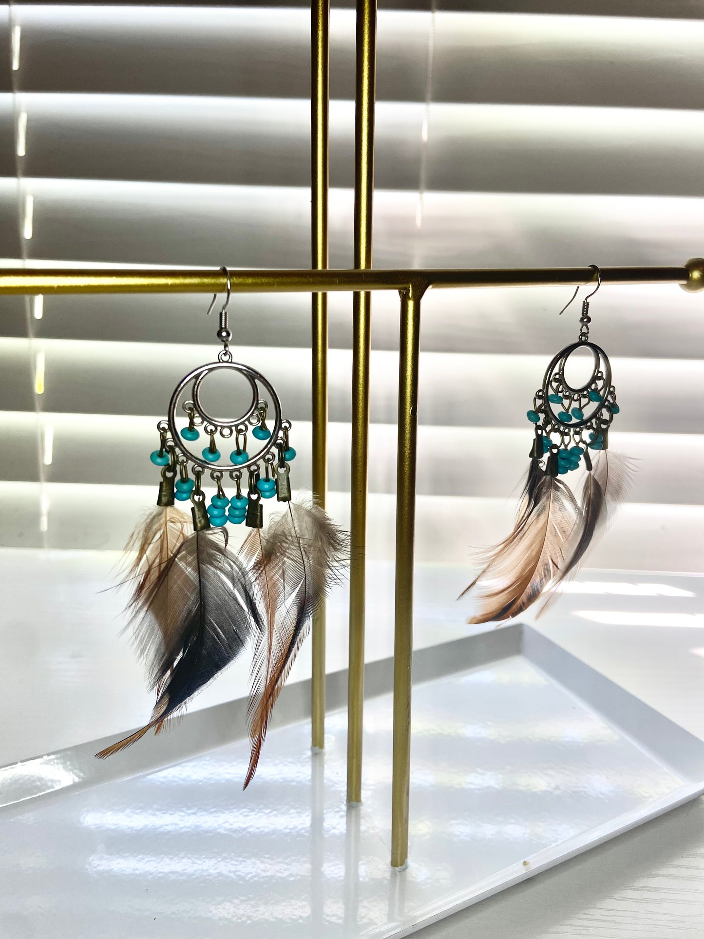 Pheasant and Turquoise Boho Earring