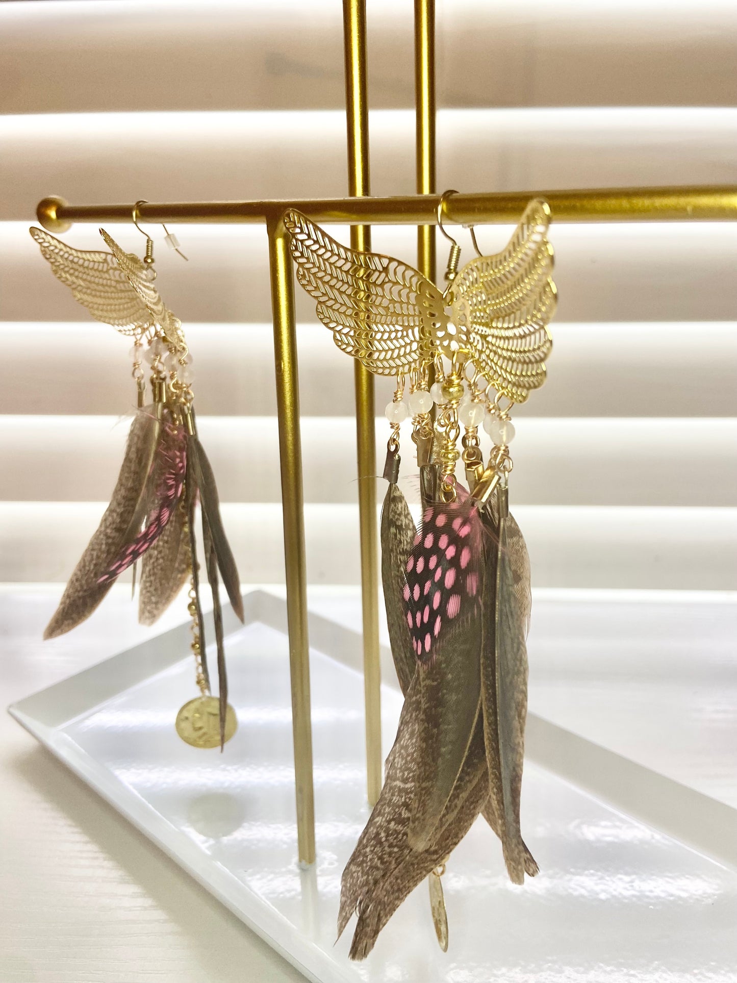 Brown and Pink Phoenix Rising Earrings
