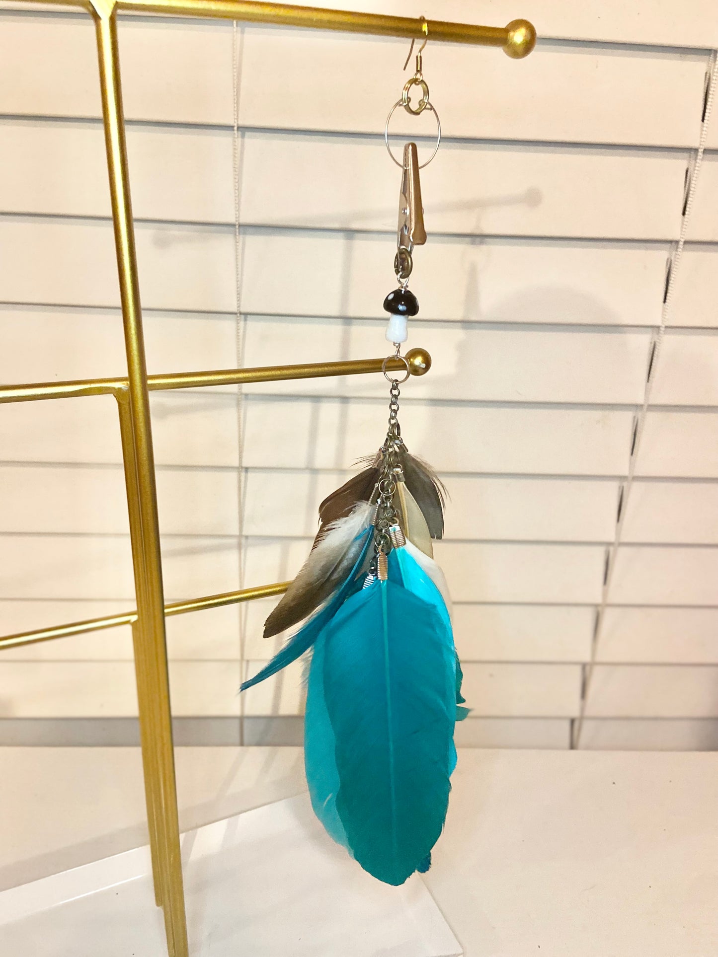 Single Long Blue Feather Earring