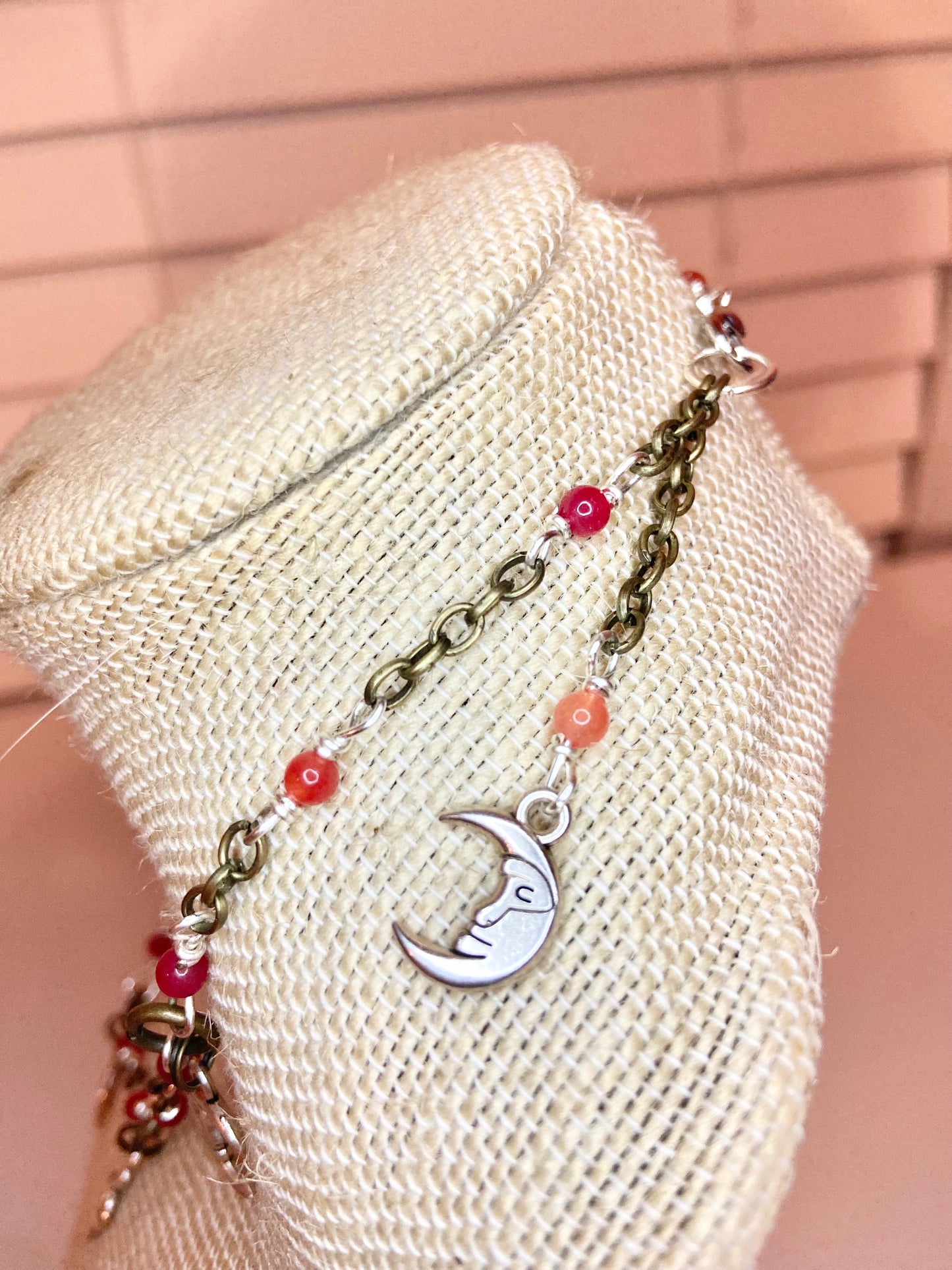 Carnelian and Silver Charm Choker