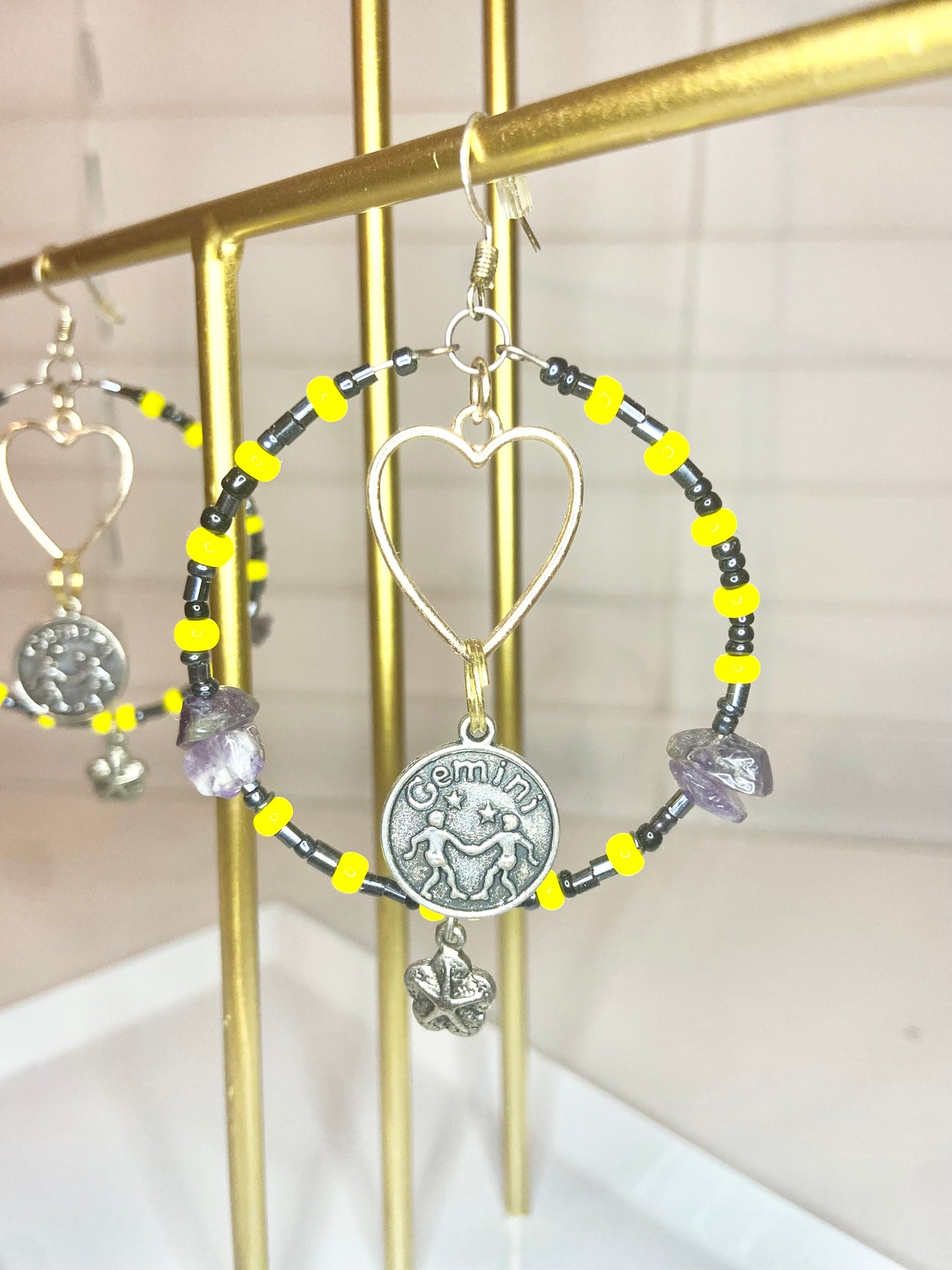 Yellow Amethyst Gemini Hoops
