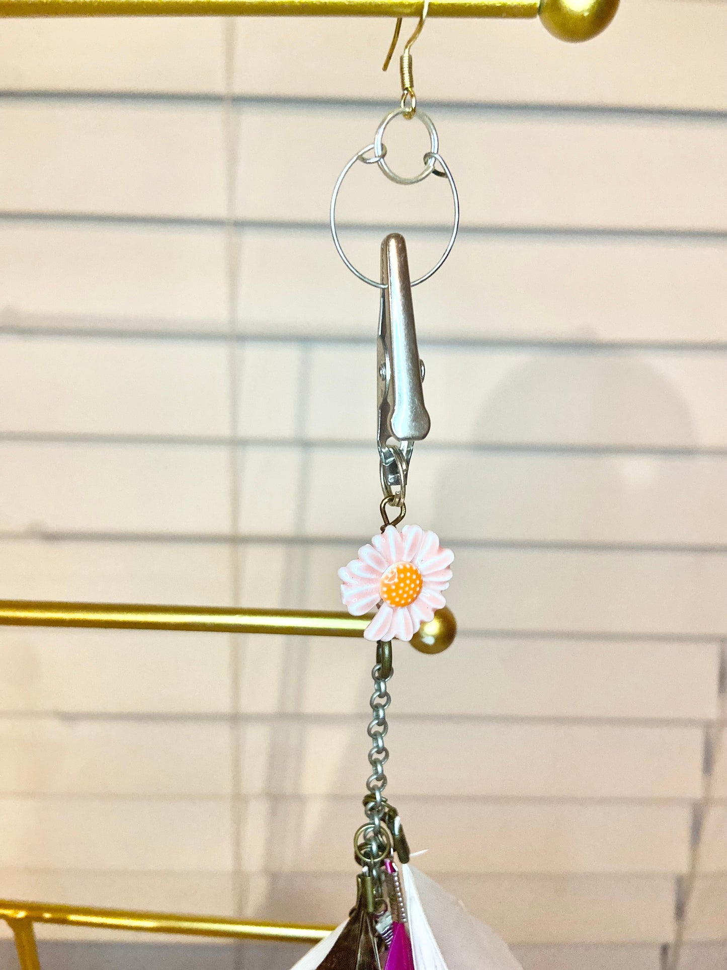 Single Pink Feather Earring