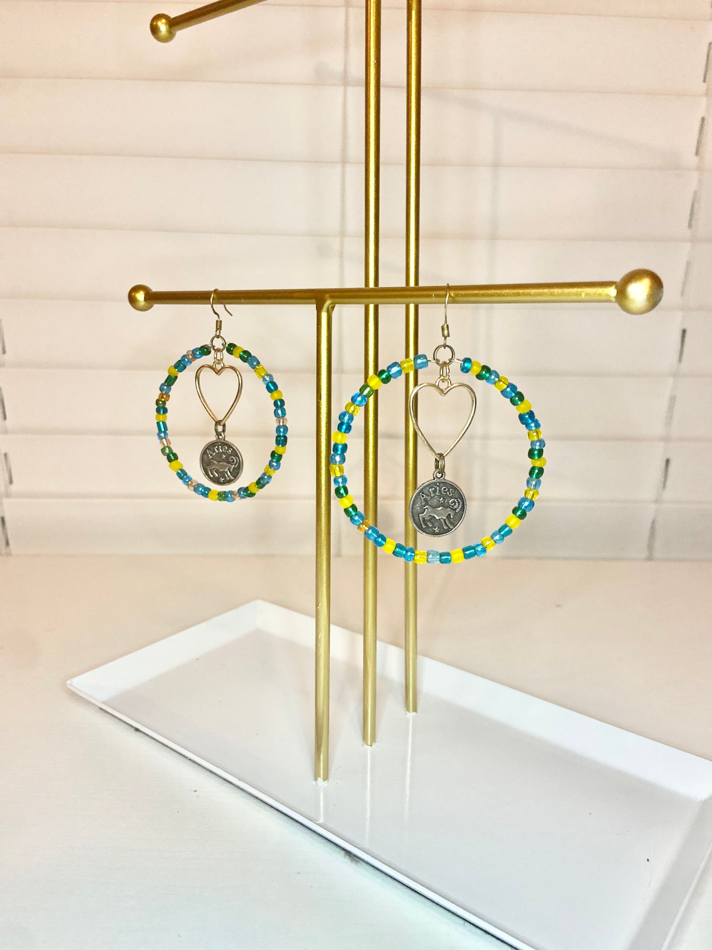 Blue and Yellow Aries Earring