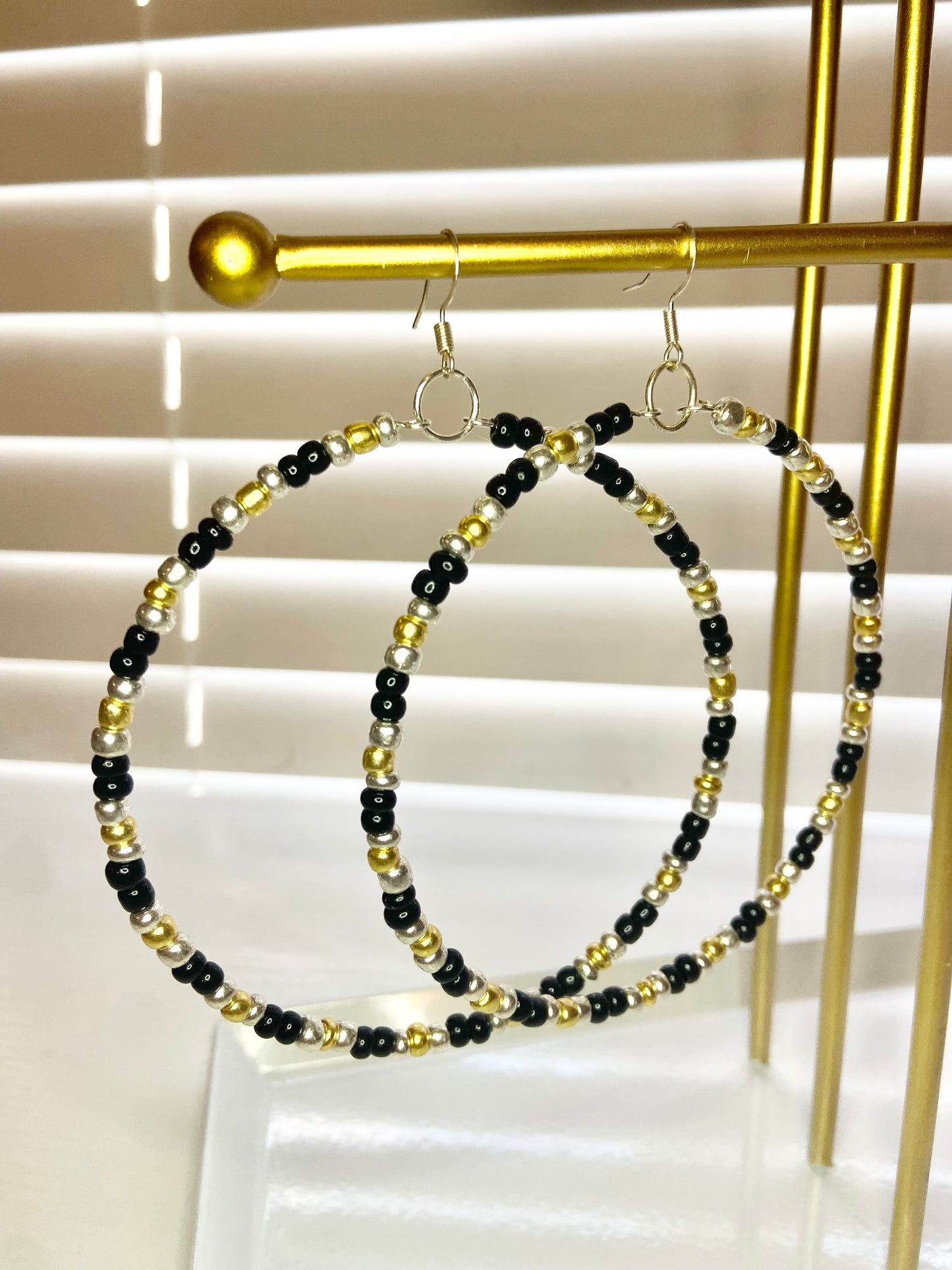 Black and Silver Mary Hoop Earrings