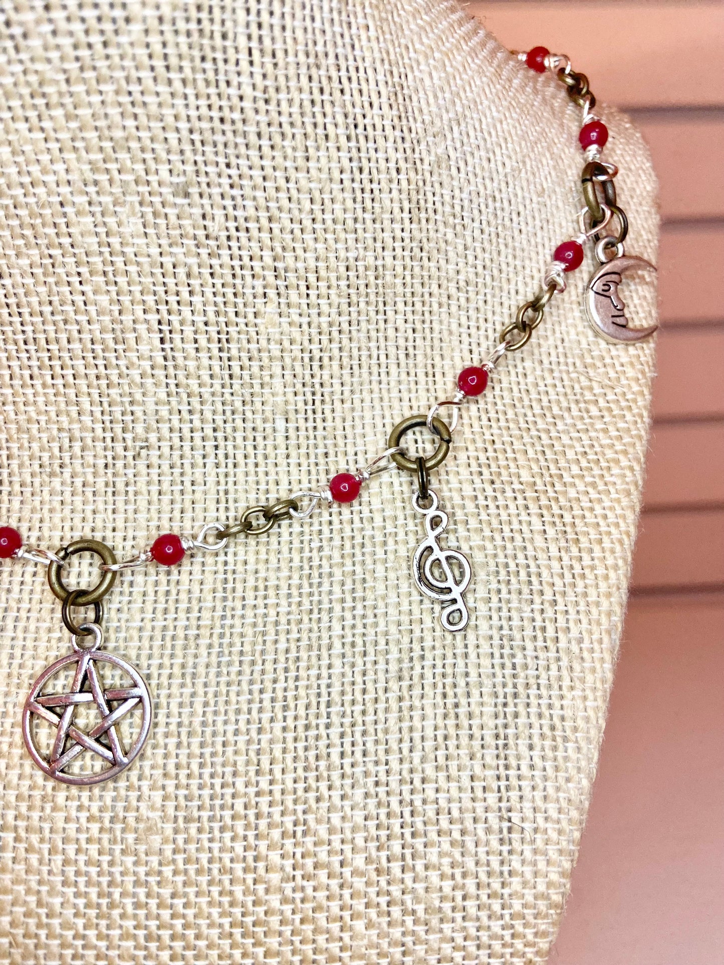 Carnelian and Silver Charm Choker