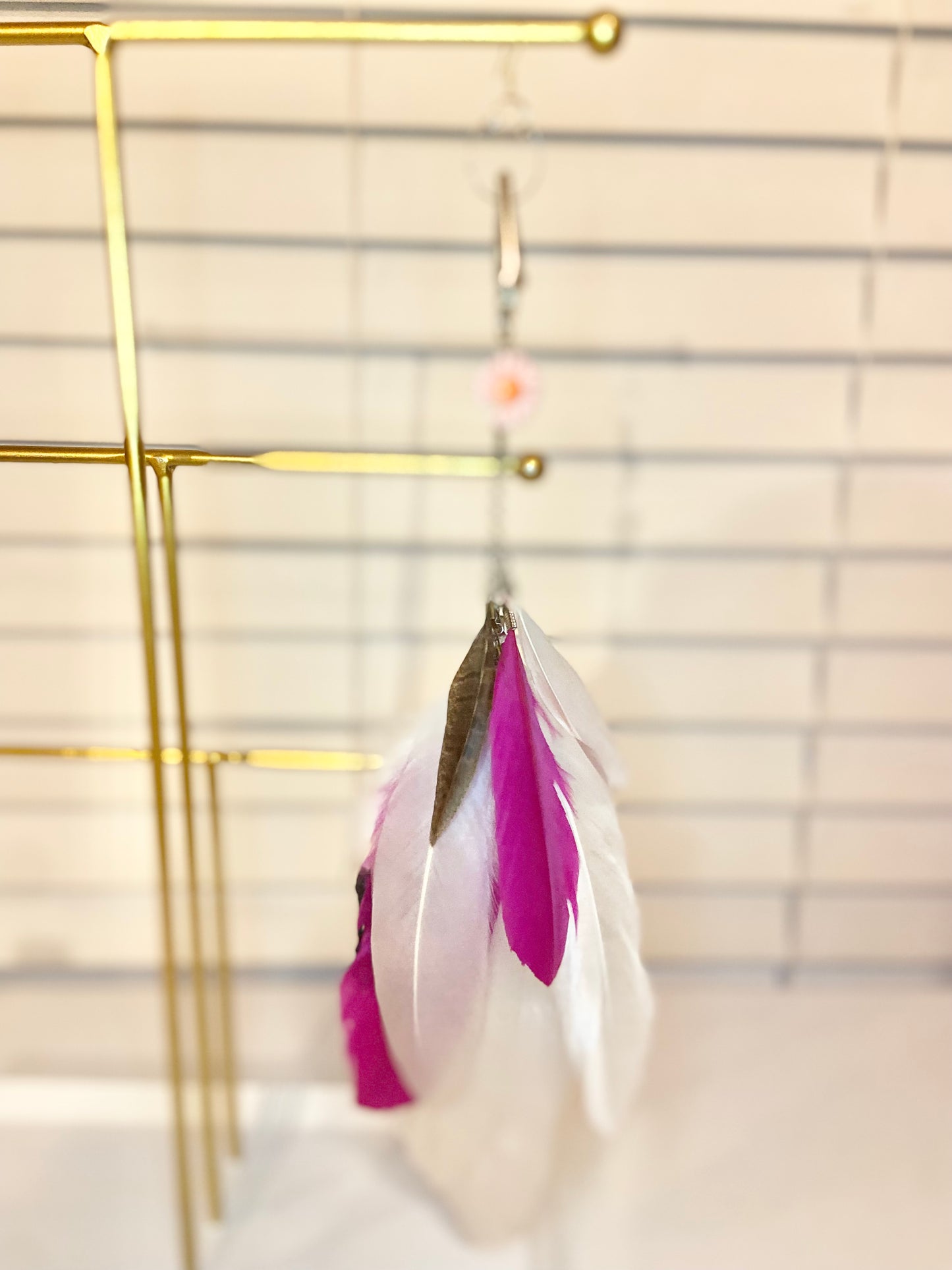Single Pink Feather Earring