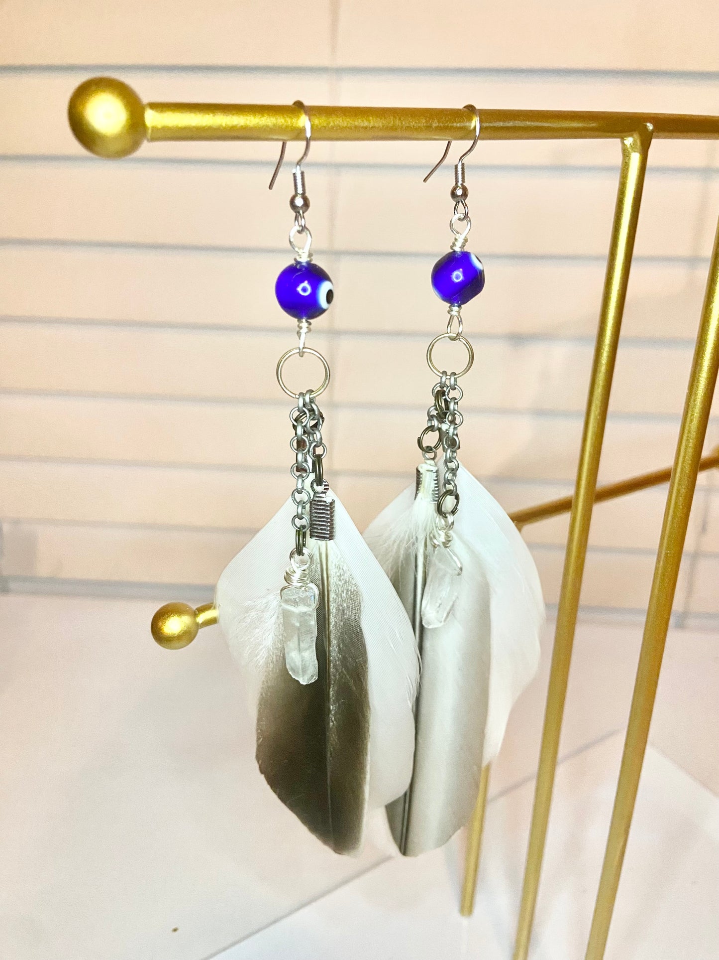 Quartz Crystal Evil Eye Earring