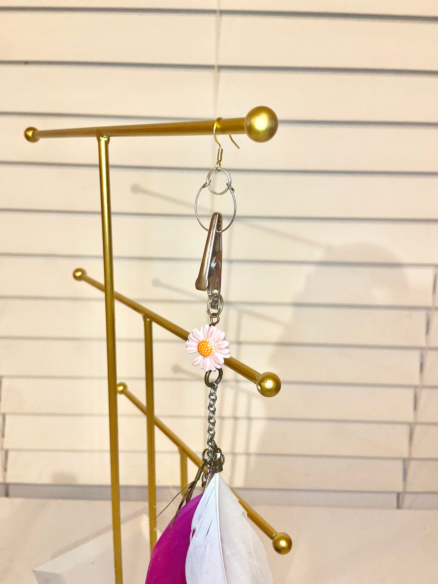 Single Pink Feather Earring