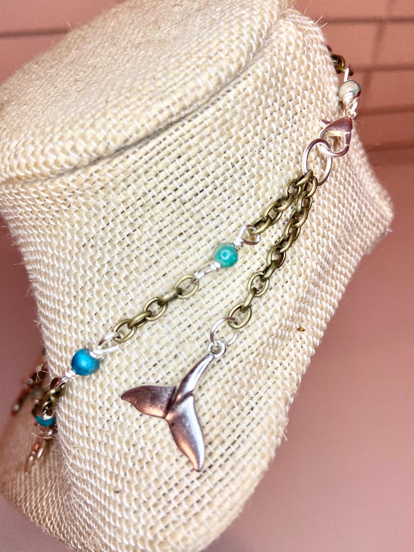 Turquoise Bead and Silver Charm Choker