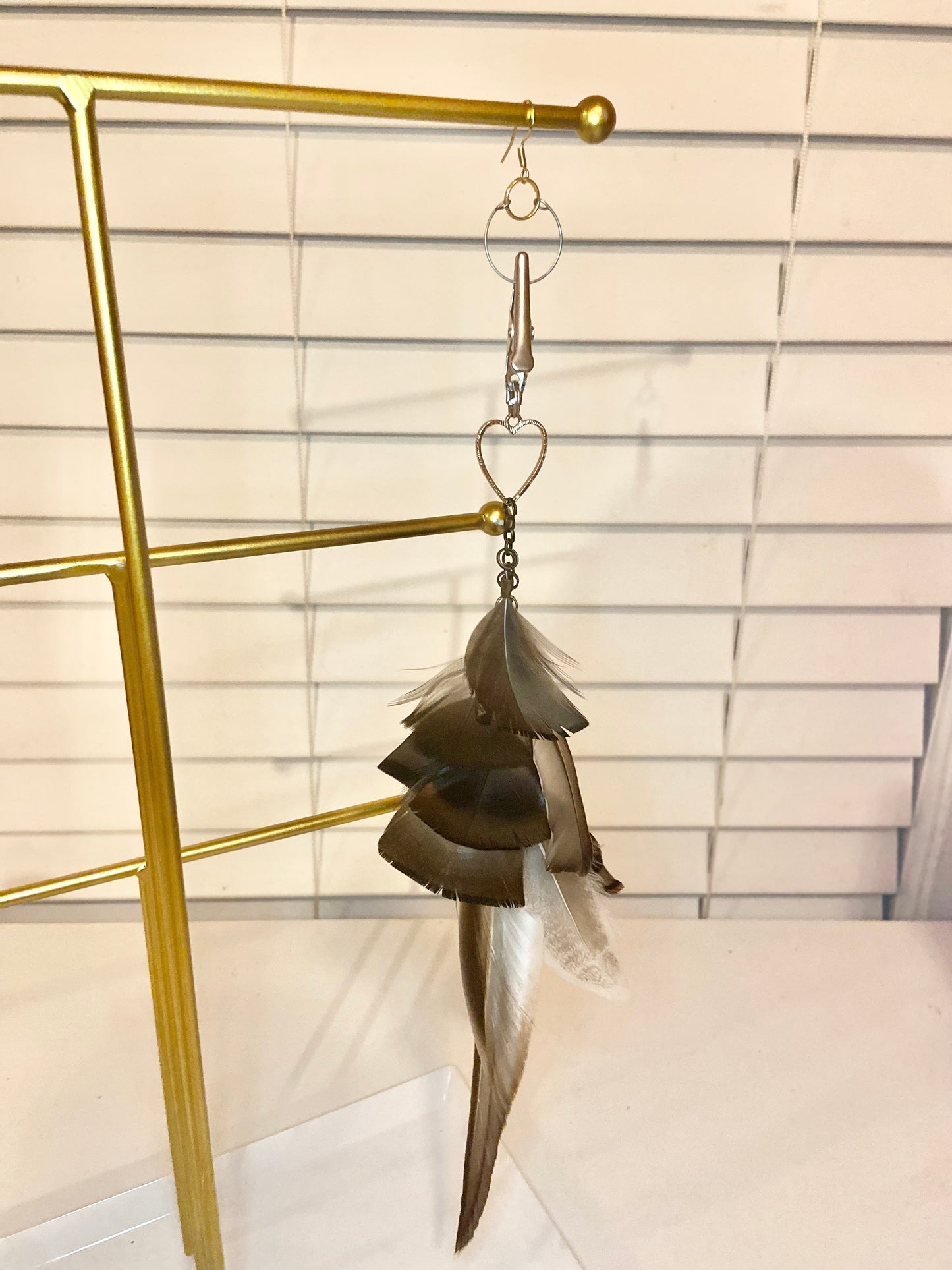 Single Long Heart Feather Earring