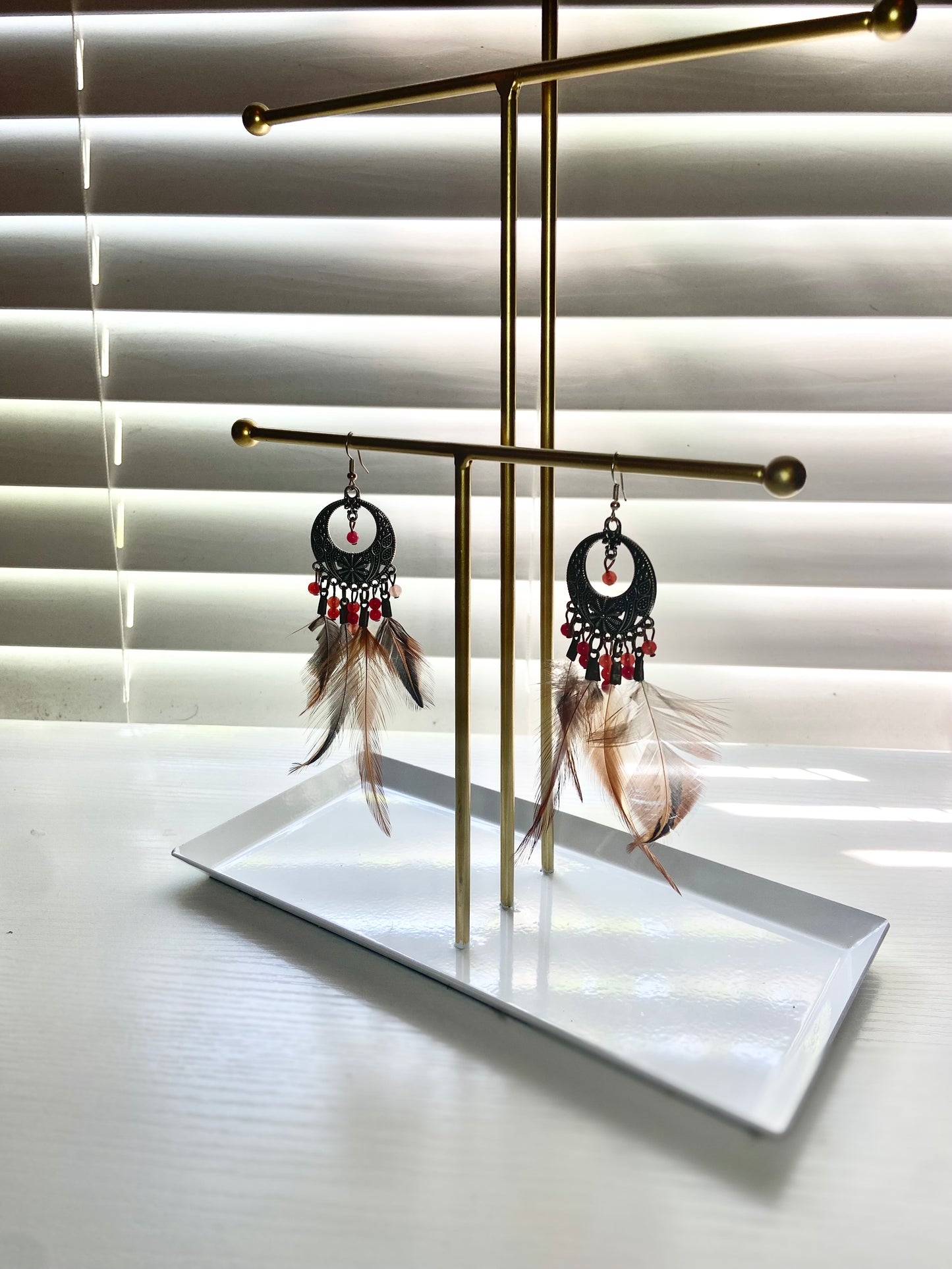 Pheasant and Carnelian Boho Earrings
