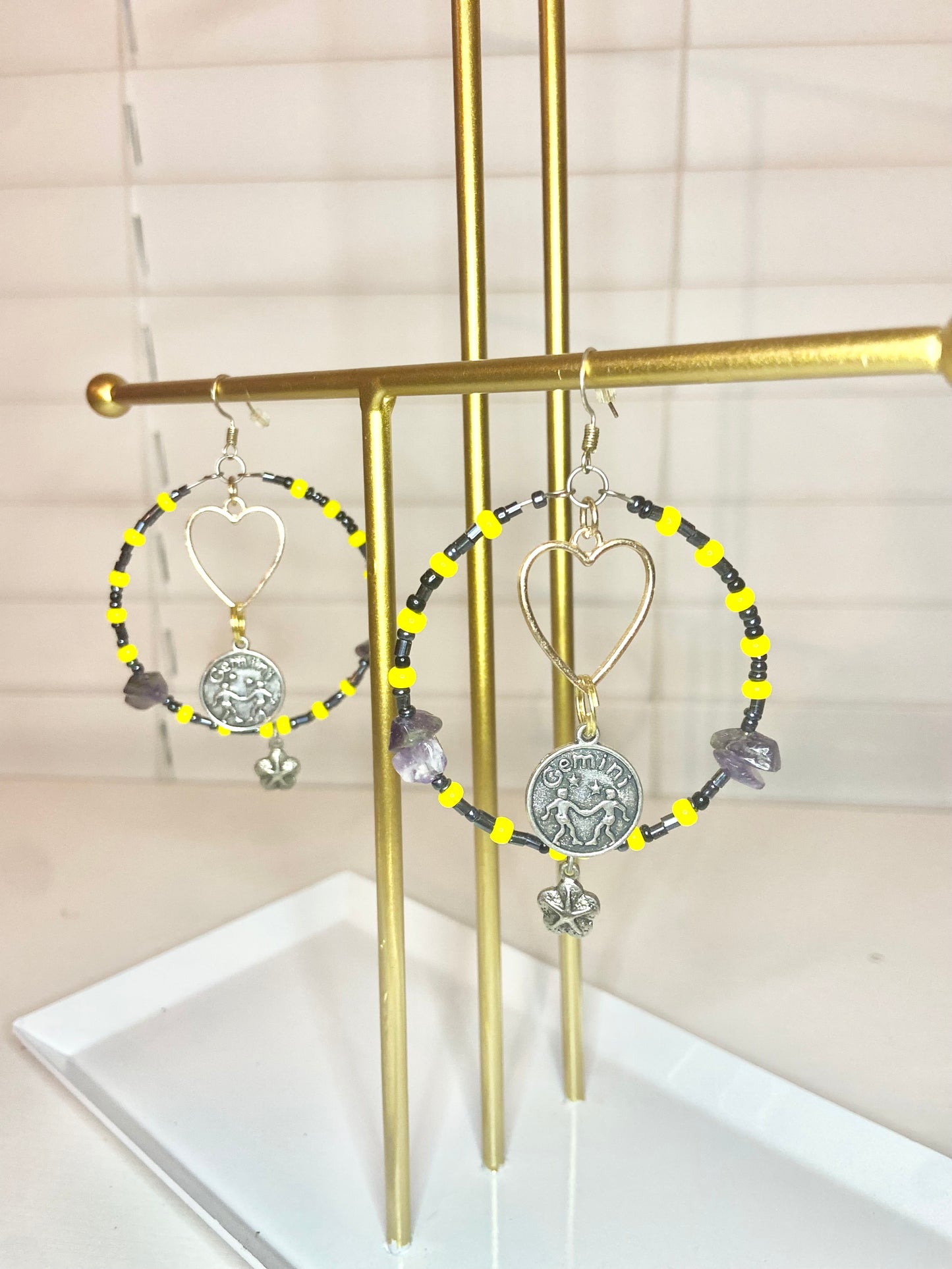 Yellow Amethyst Gemini Hoops