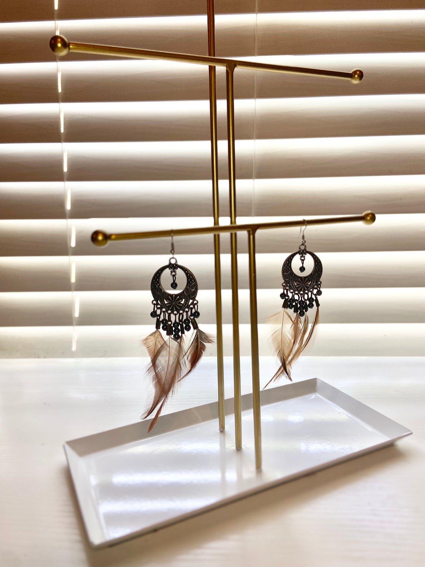 Pheasant Hematite Boho Earrings