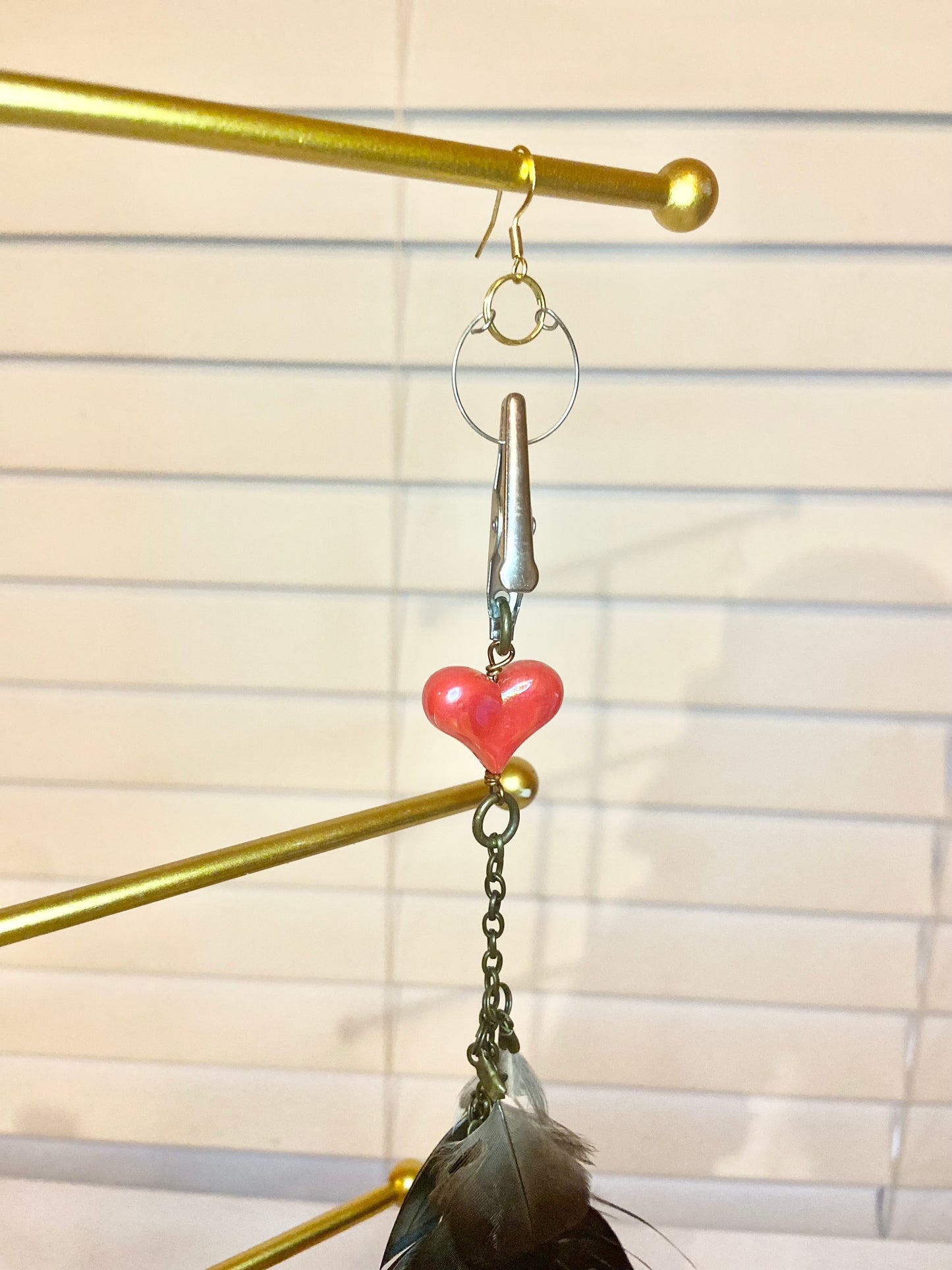 Single Heart Feather Earring