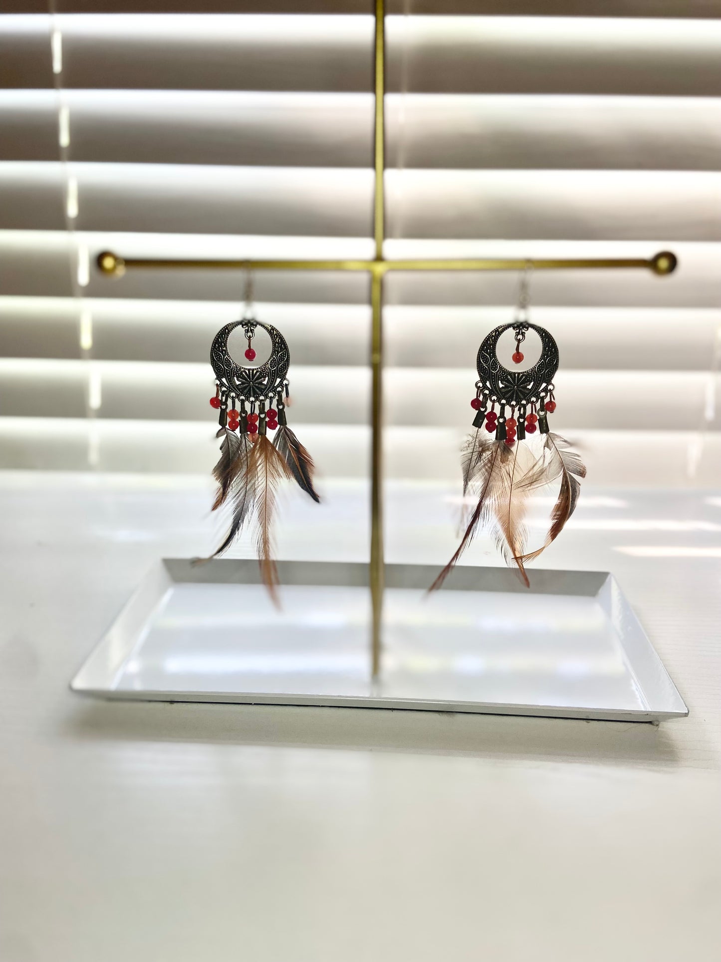 Pheasant and Carnelian Boho Earrings