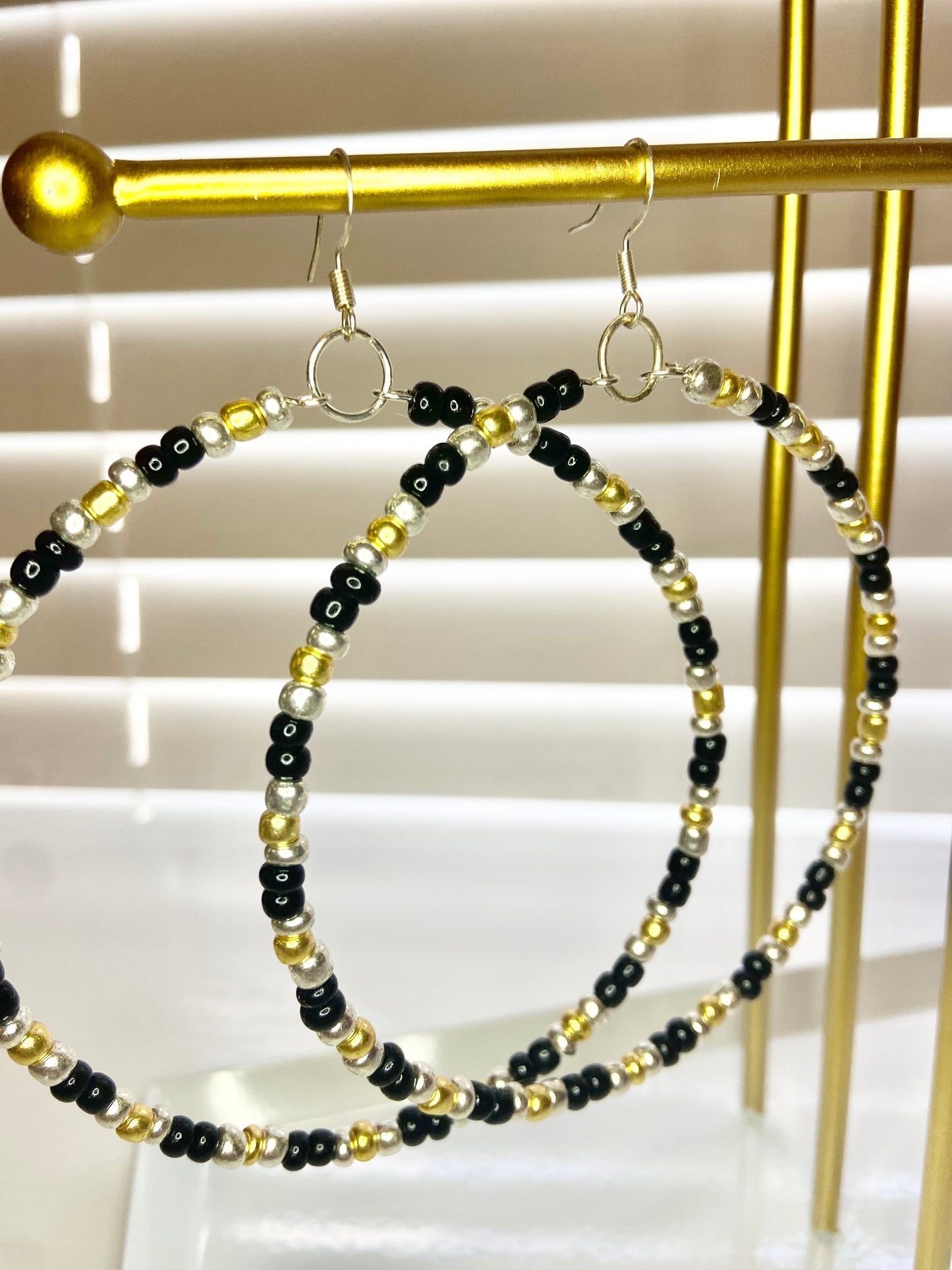 Black and Silver Mary Hoop Earrings