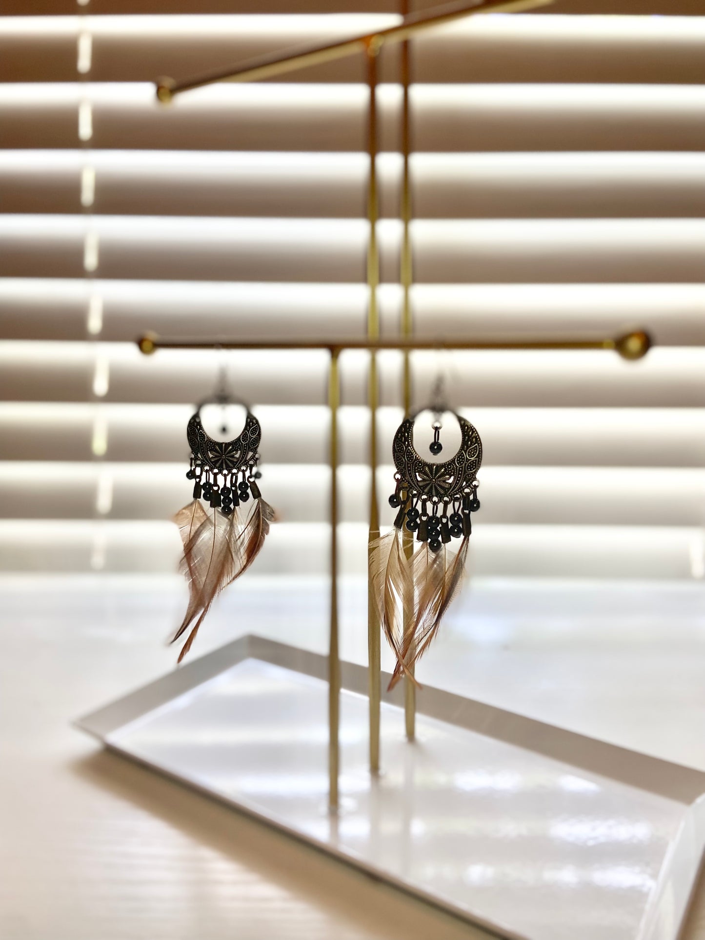 Pheasant Hematite Boho Earrings