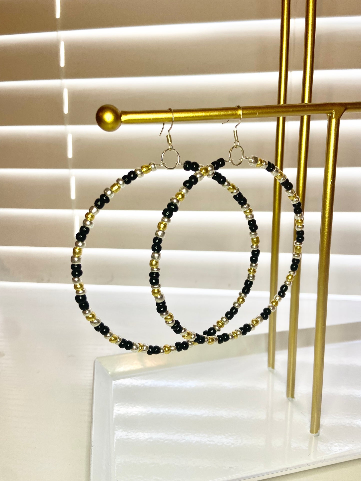 Black and Silver Mary Hoop Earrings