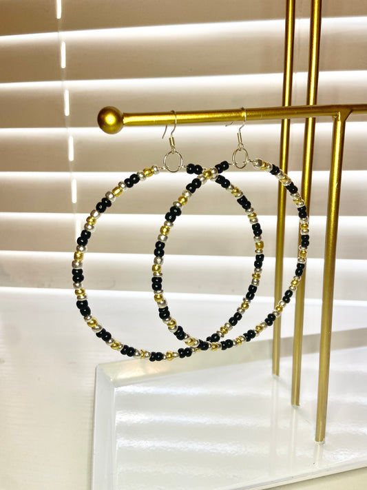 Black and Silver Mary Hoop Earrings
