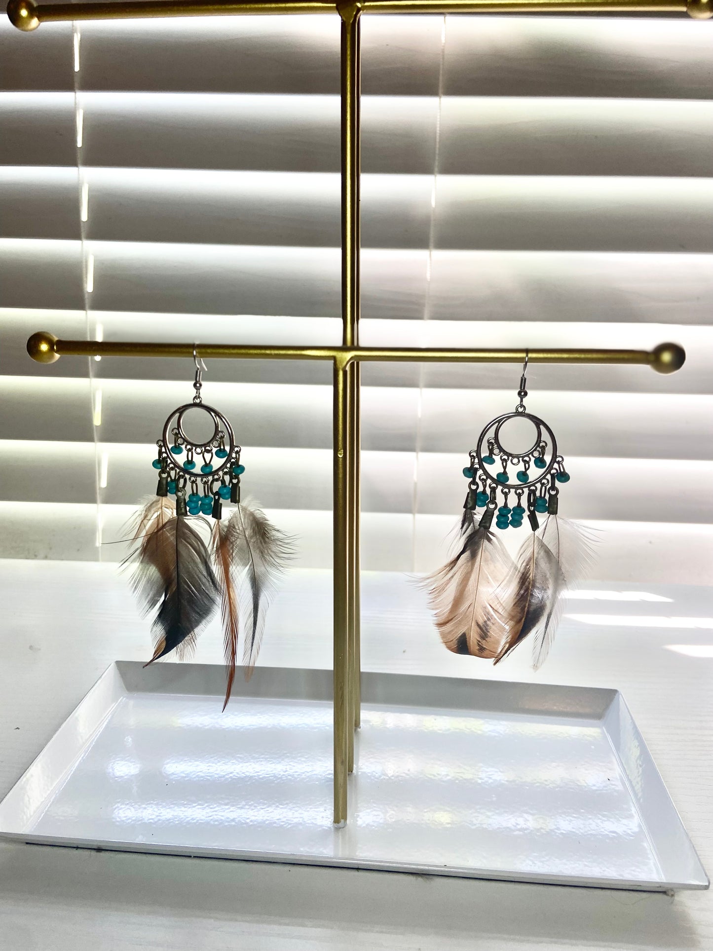 Pheasant and Turquoise Boho Earring
