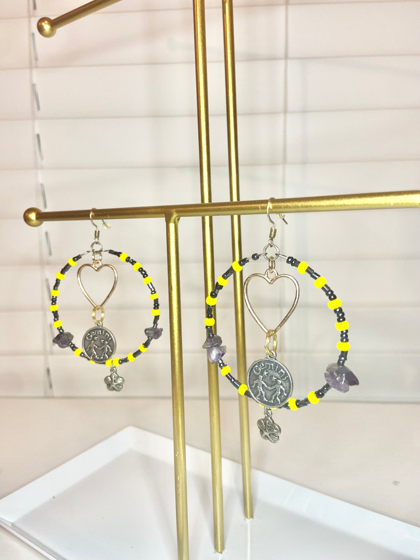 Yellow Amethyst Gemini Hoops