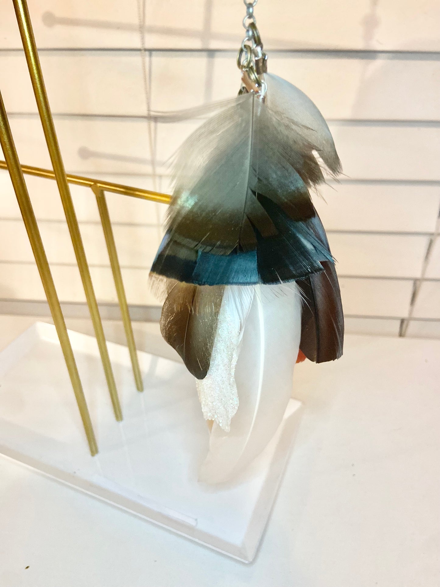 Single Long Natural Feather Earring