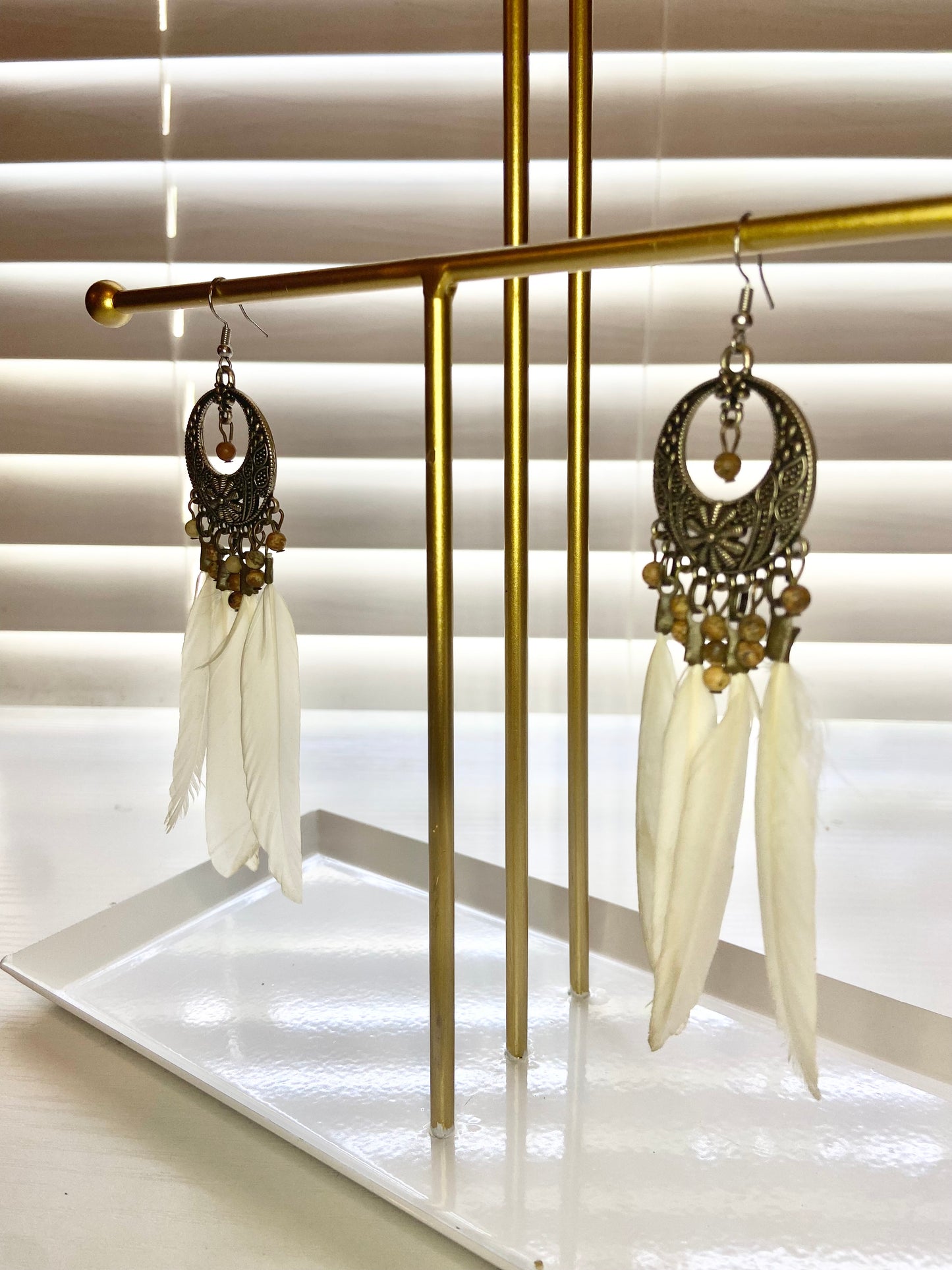 White Feather Boho Earring