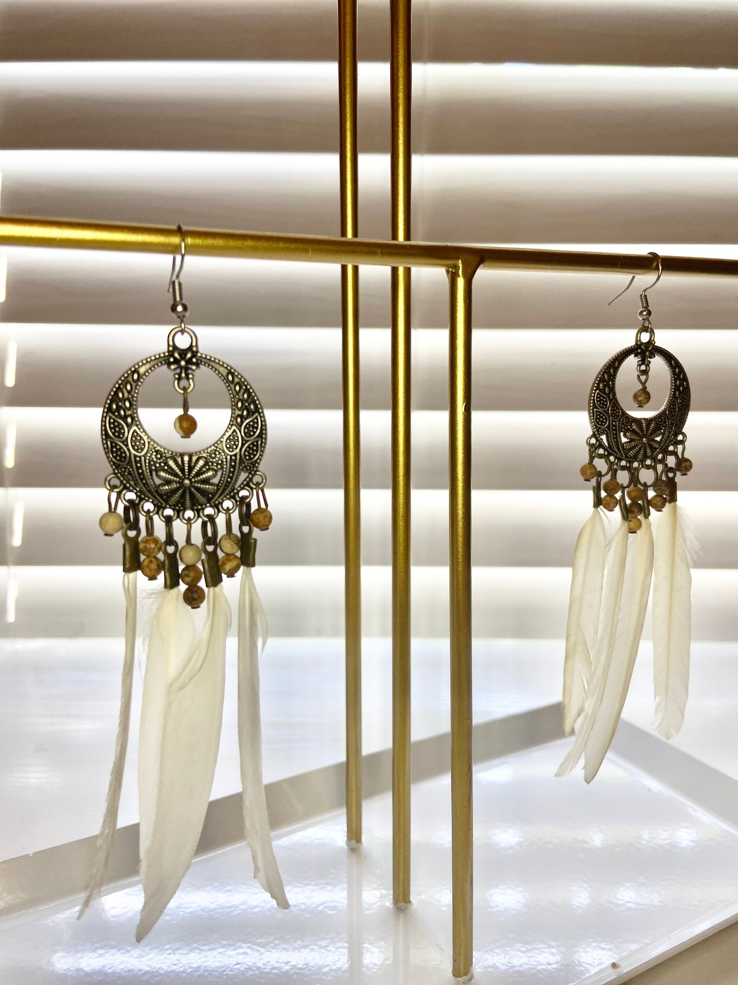 White Feather Boho Earring