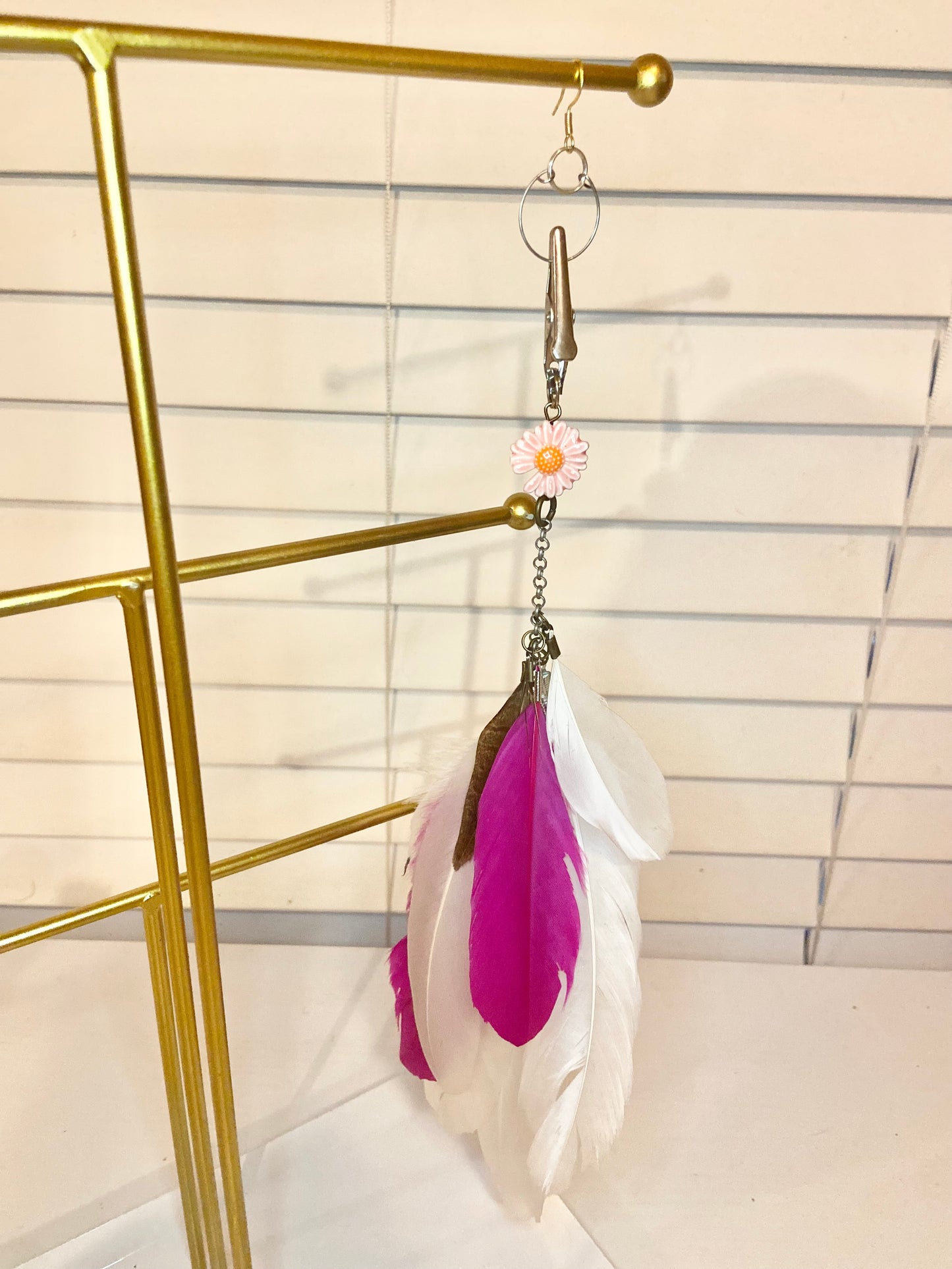 Single Pink Feather Earring