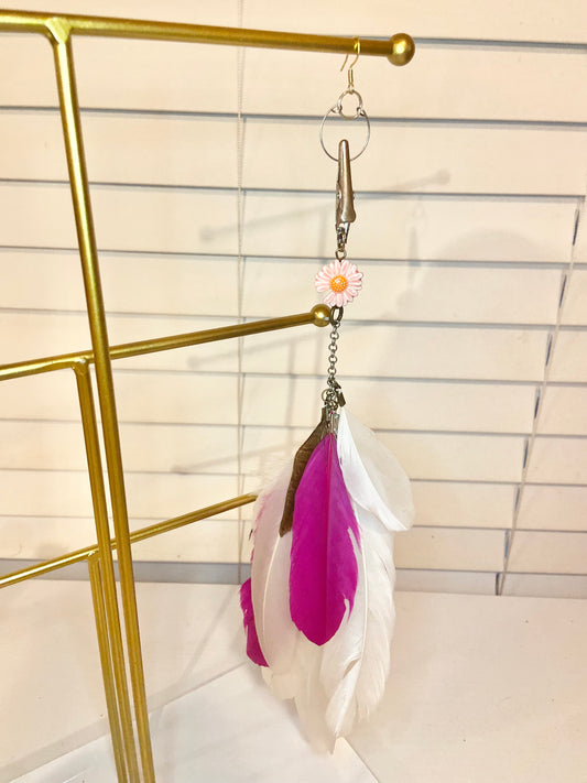 Single Pink Feather Earring