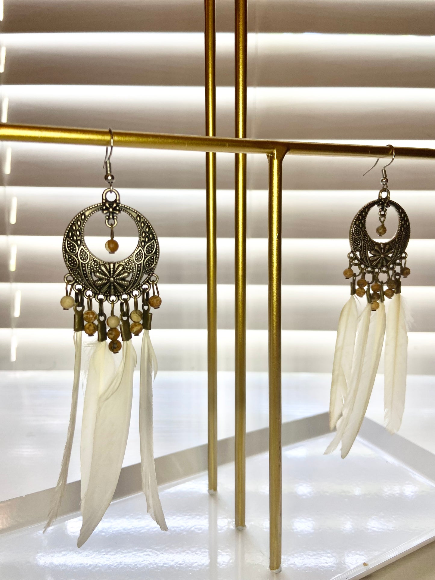 White Feather Boho Earring