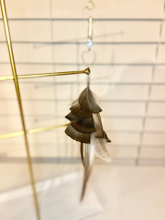 Single Long Heart Feather Earring