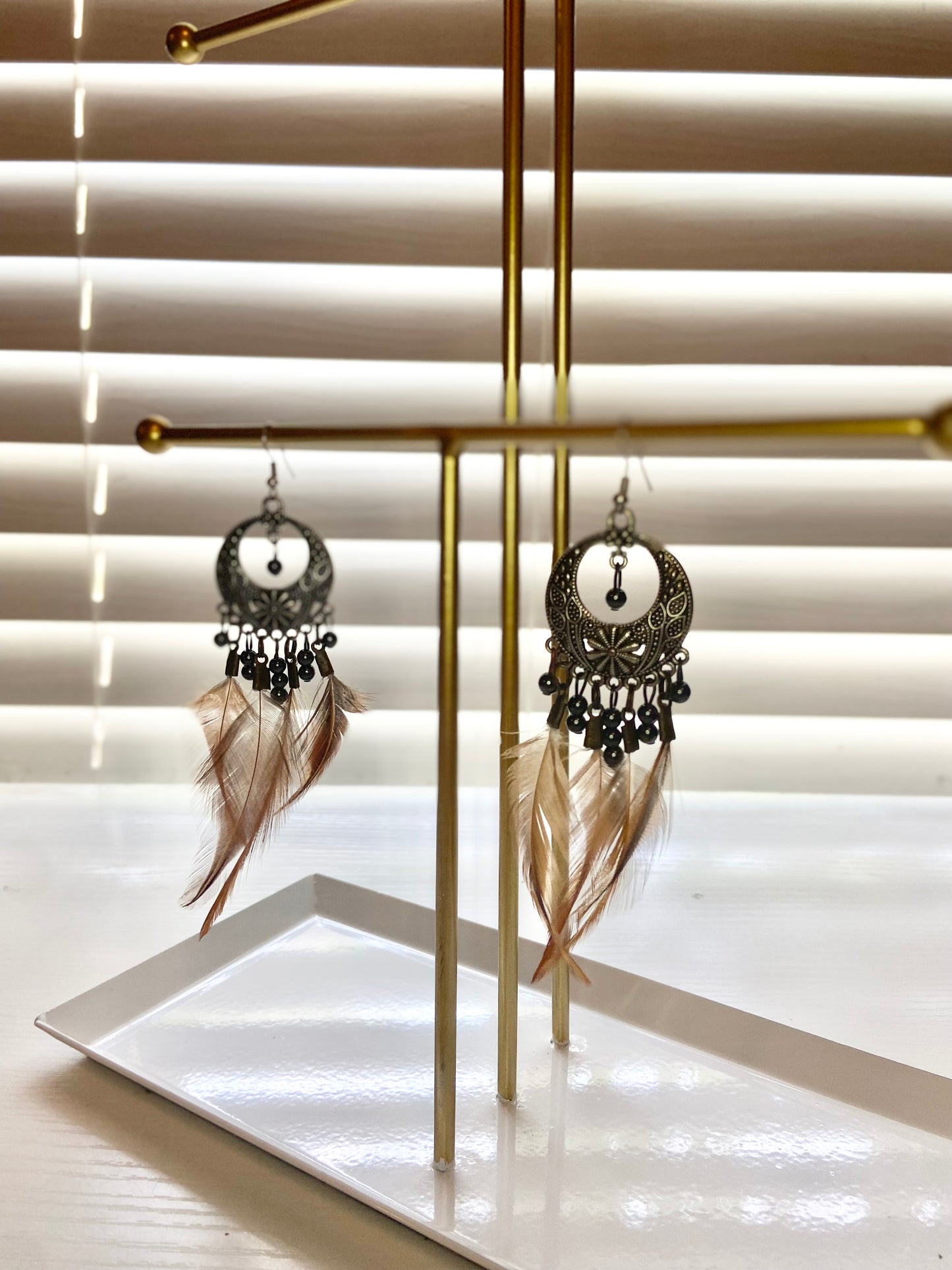 Pheasant Hematite Boho Earrings