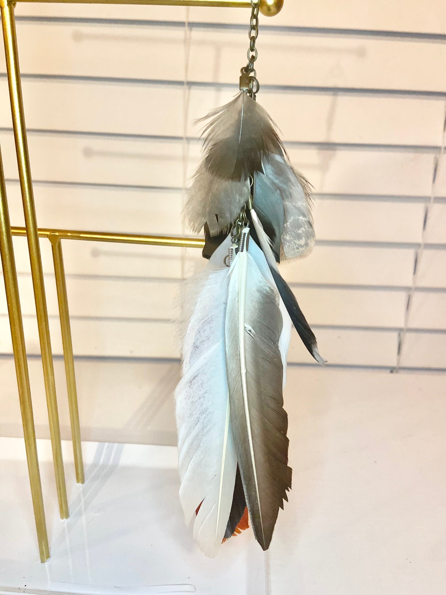 Single Long White Feather Earring