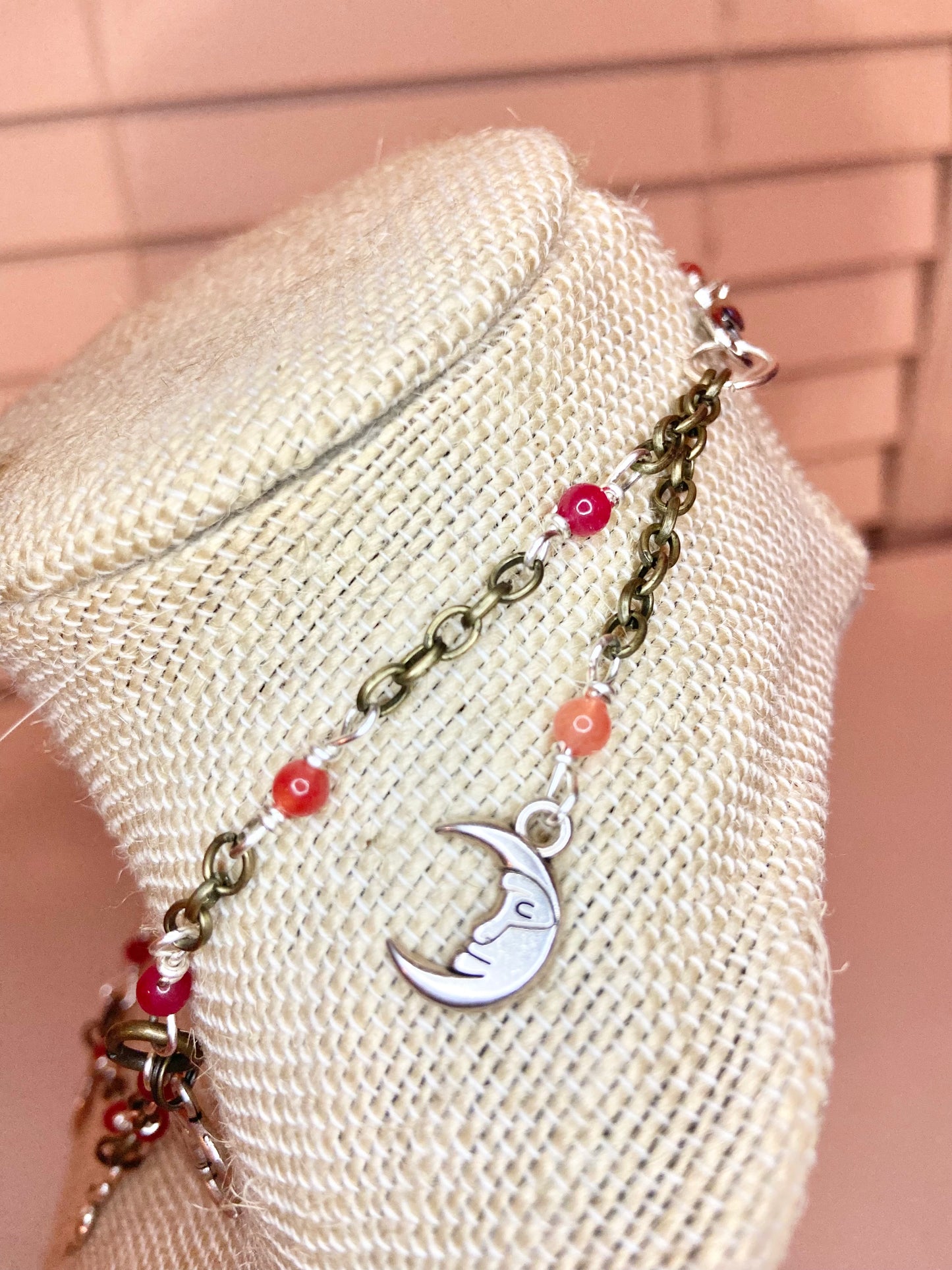 Carnelian and Silver Charm Choker