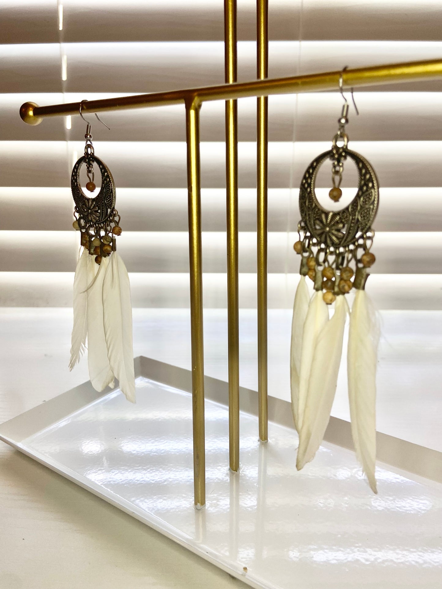 White Feather Boho Earring